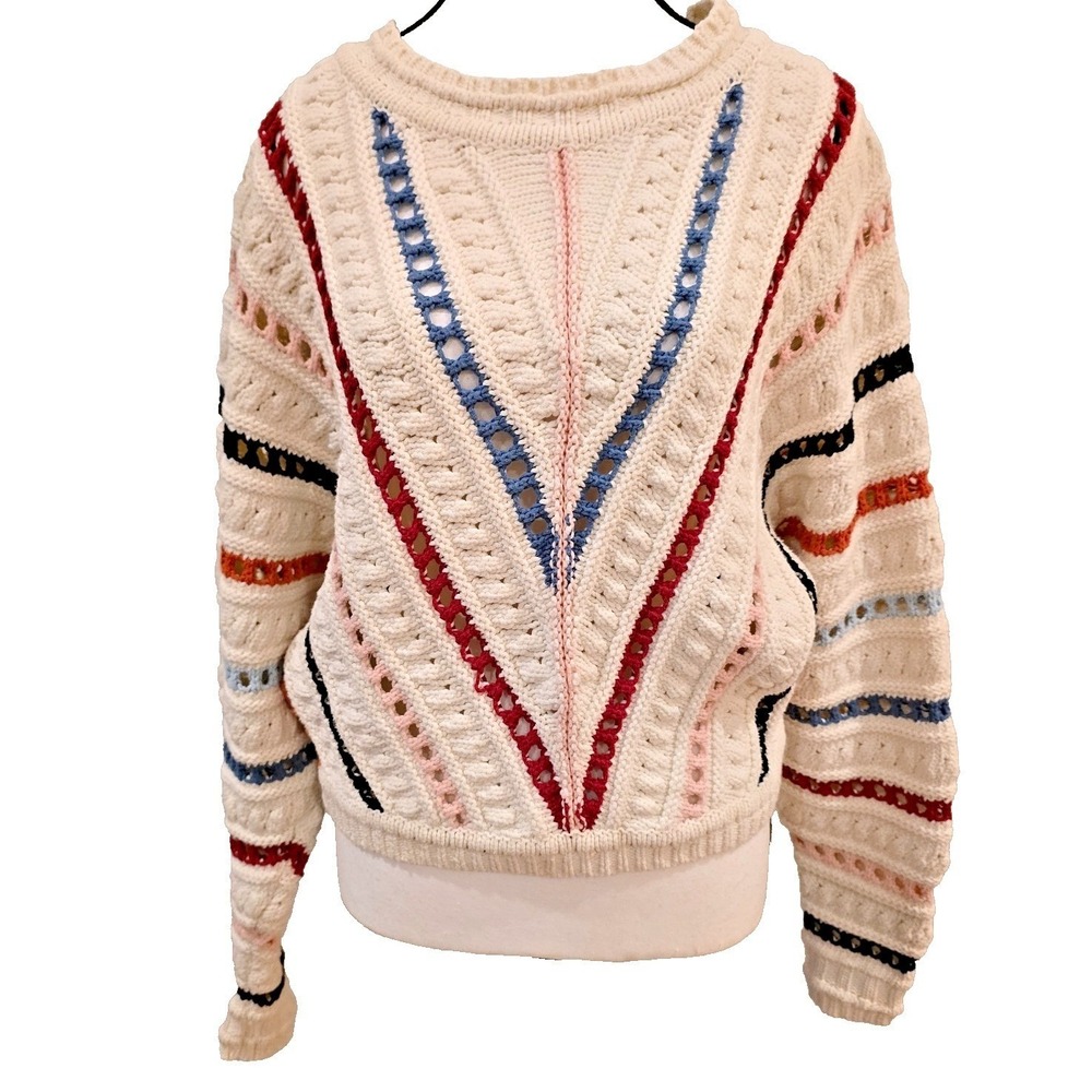 Dear John Crochet Knit Sweater Womens Small Cream Striped Chevron Pullover Crop